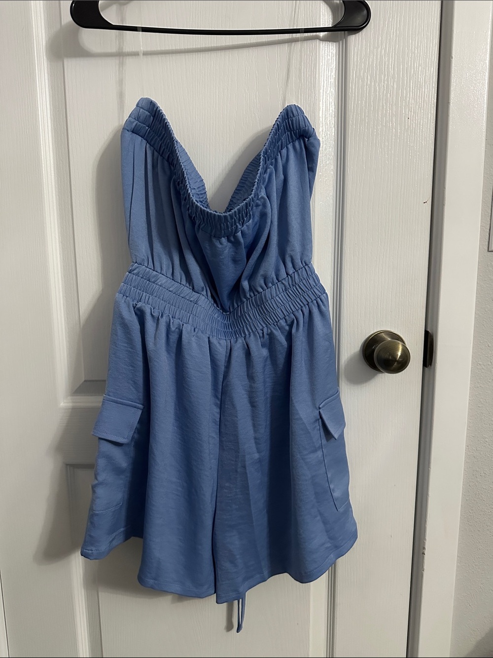 Strapless Drawstring Romper in Periwinkle Blue - Picture 3 of 3